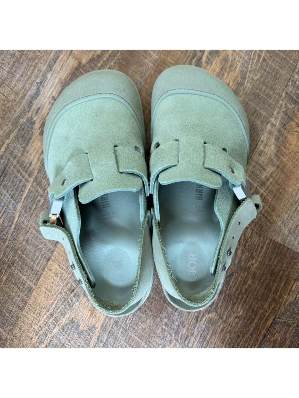 Dior x Birkenstock Tokio Mule Water Green Suede Clogs - Picture 3 of 15